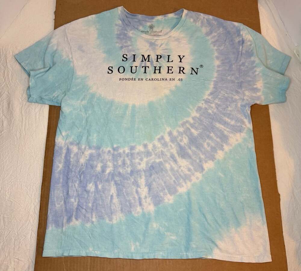 Simply Southern Be Kind T-Shirt Size L Blue White Tie Dye Daisy